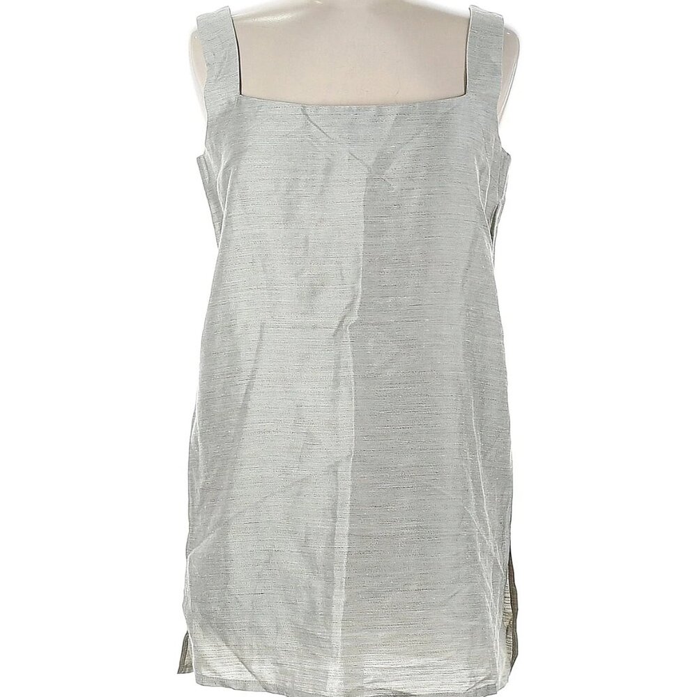 00s Vintage Silver Shift Dress by Secendo EU 38 US 8 Metallic Linen Blend